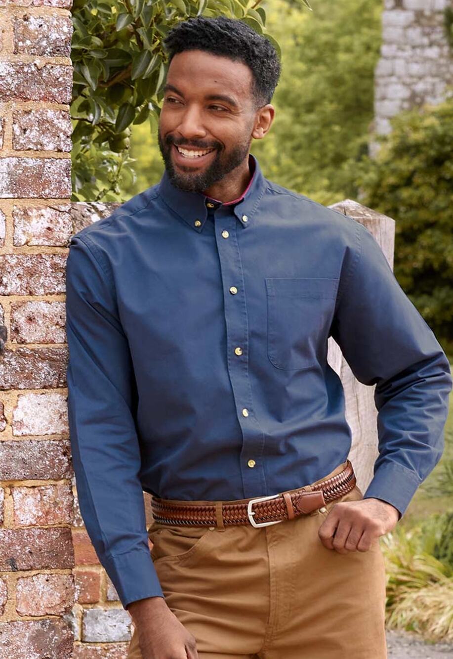 Peter Christian Navy Blue Soft Organic Cotton Twill Button Up Shirt Mens XL New